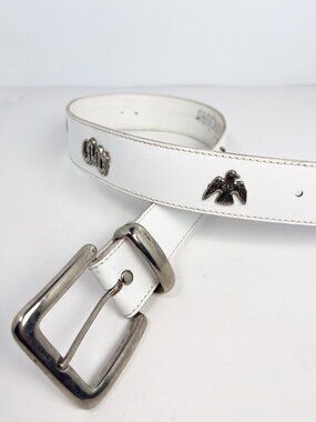 Vintage white bonded leather 90s size small belt - with animal decals